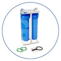 20 high efficiency 2-Stage Whole house Big Blue® filtration system with metal platform, pressure gauges and connection adapters